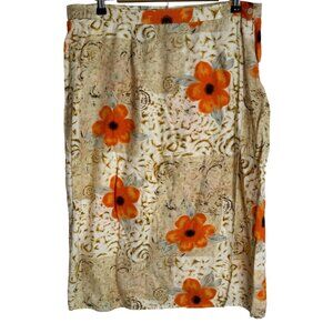Kloz Skirt Size XL Linen Blend Ivory Orange Floral Women Skirt